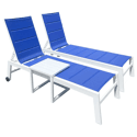 Set 2 bains de soleil et table d'appoint en textilène bleu - aluminium blanc