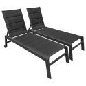 Lot de 2 bains de soleil en textilène noir - aluminium gris anthracite