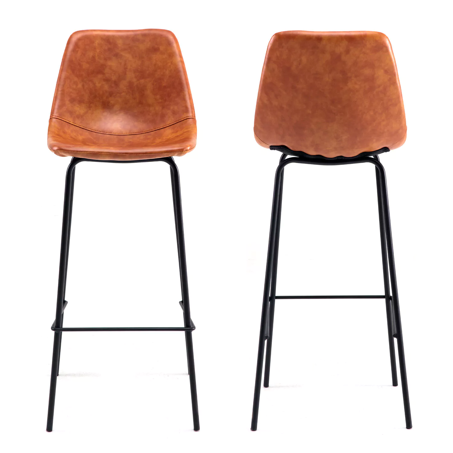 Pack de 2 taburetes de bar vintage naranja cognac altura del asiento 75cm LUCIEN 