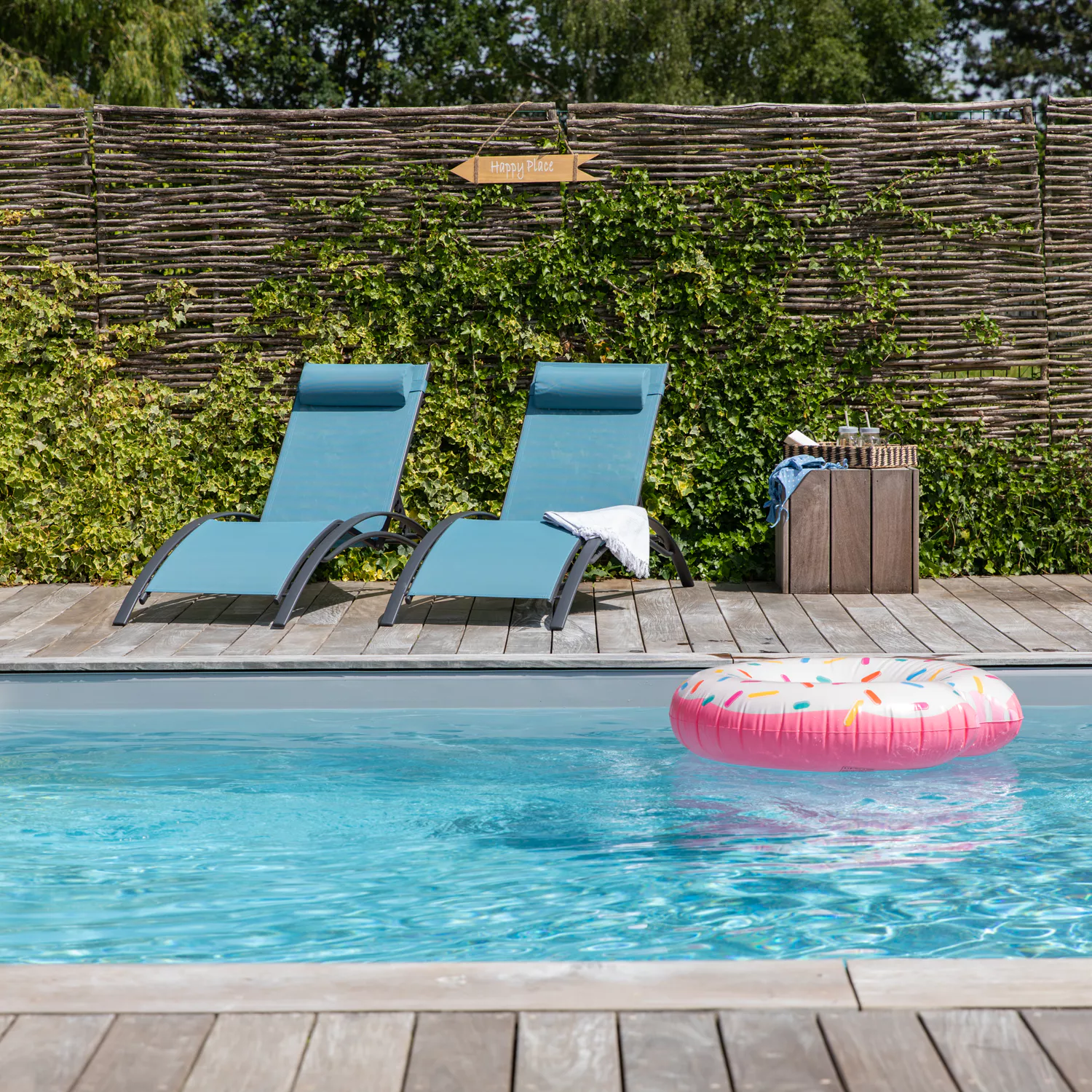 Lot de 2 transats GALAPAGOS en textilène bleu gris - aluminium gris anthracite