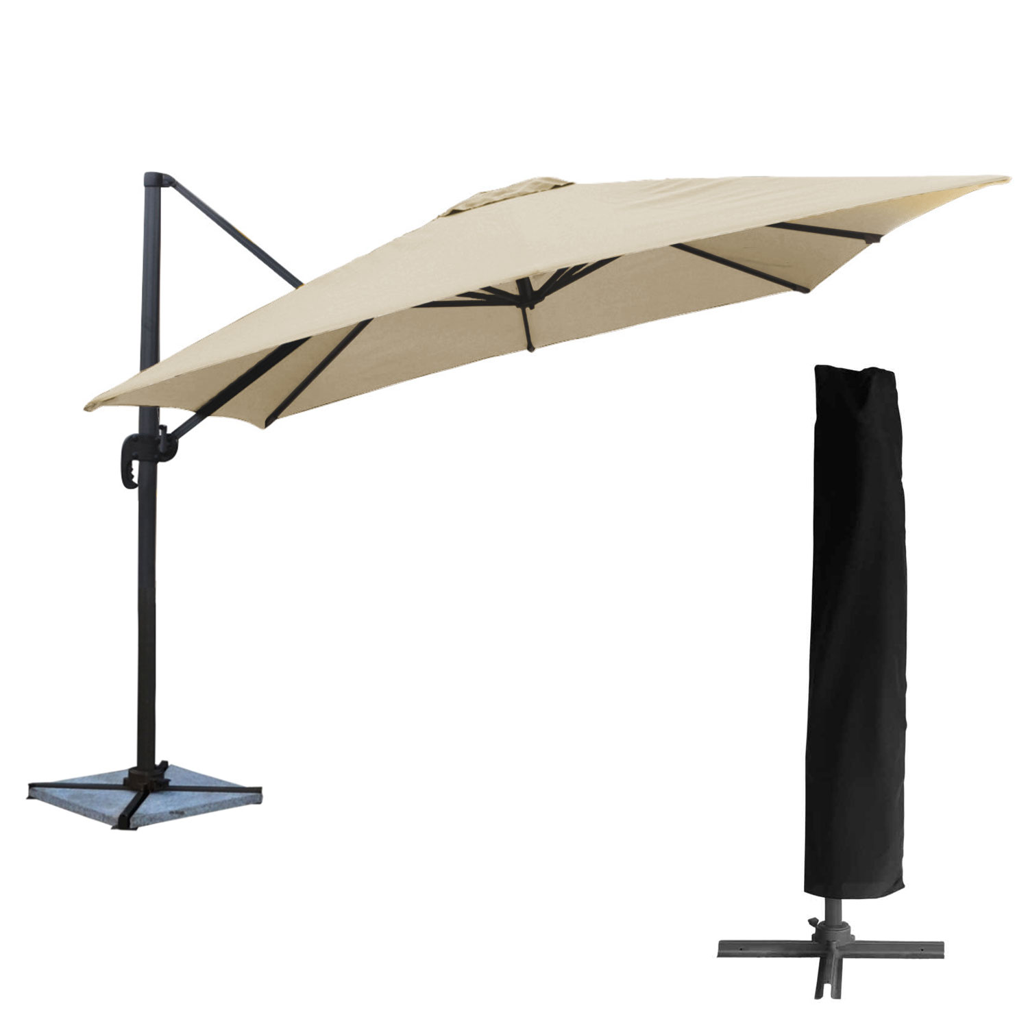 Parasol déporté MOLOKAI carré 3x3m beige + housse