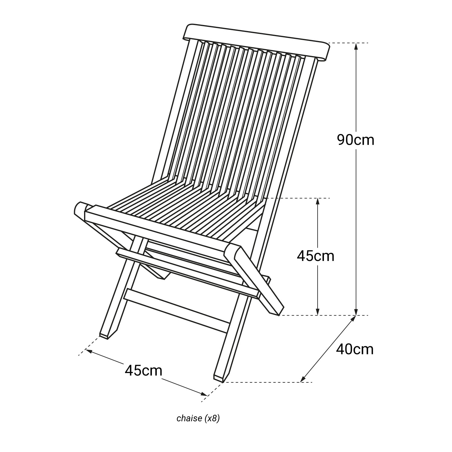 Lot de 8 chaises de jardin en teck LOMBOK