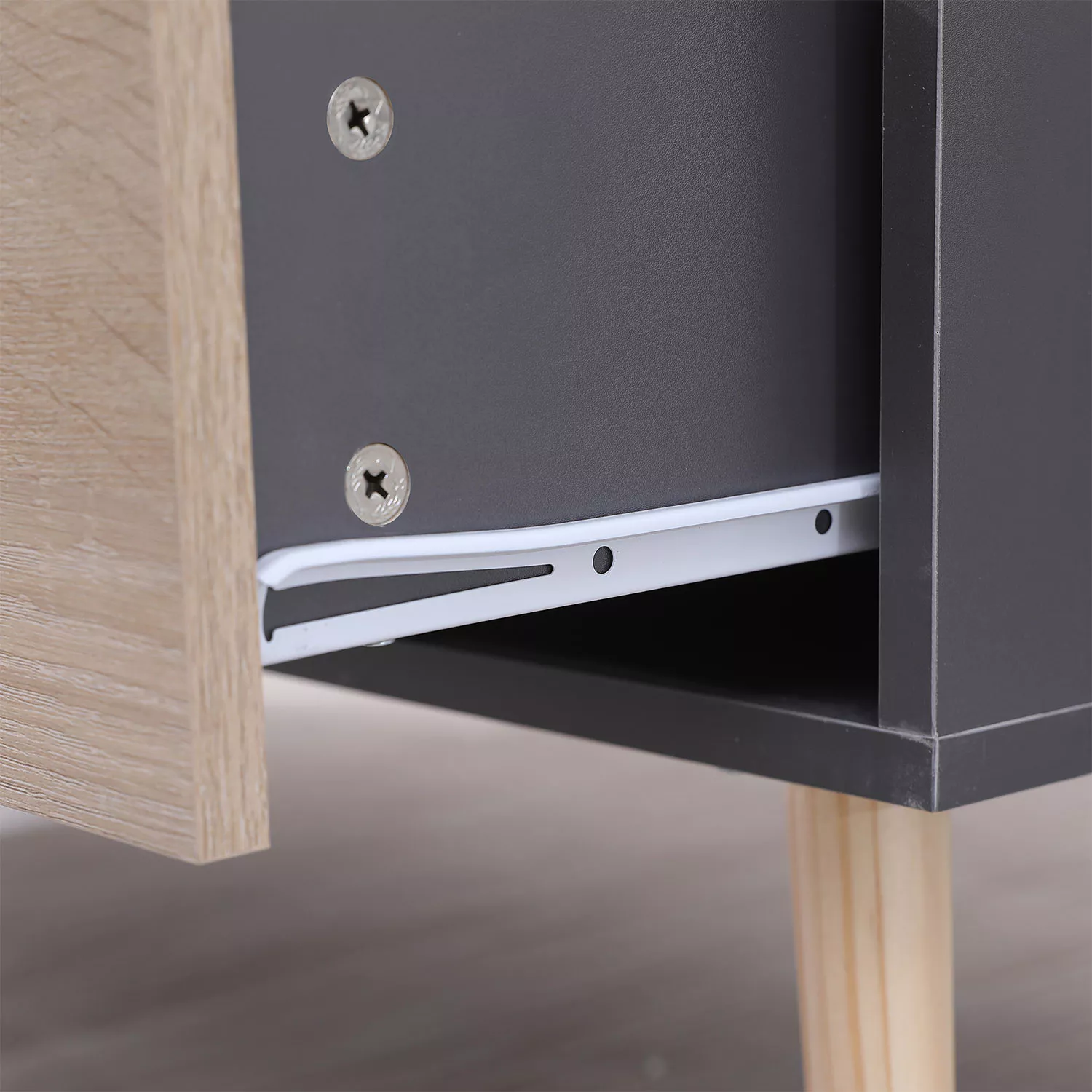 Mesa baja gris de estilo escandinavo con cajón FREJA