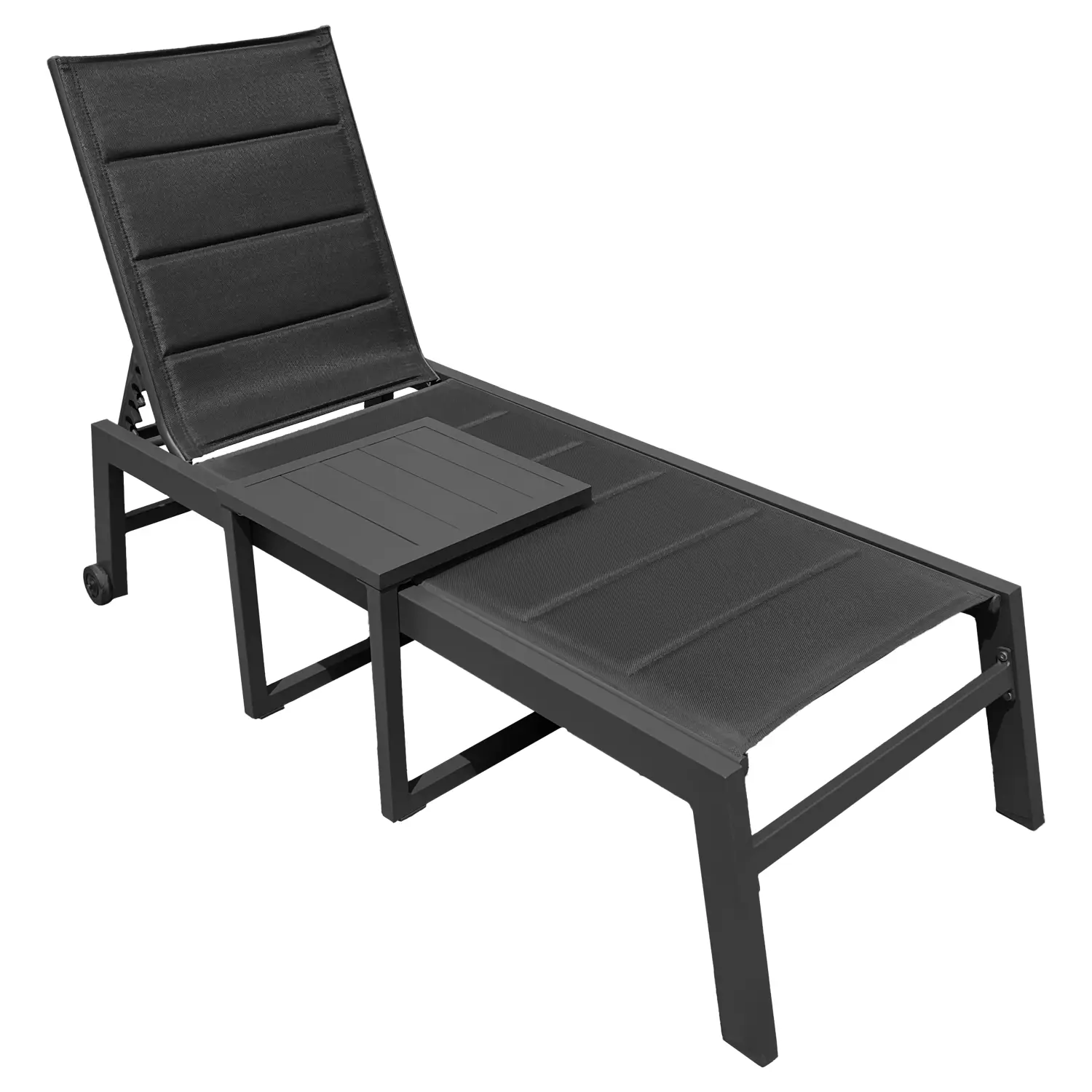 Set bain de soleil et table d'appoint en textilène noir - aluminium gris anthracite