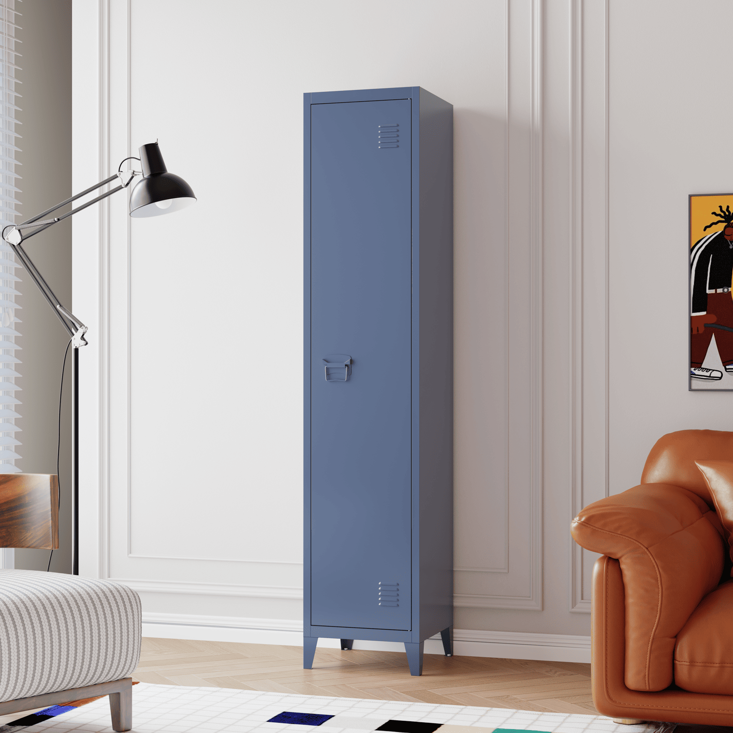 Armoire en métal 1 porte bleu gris
