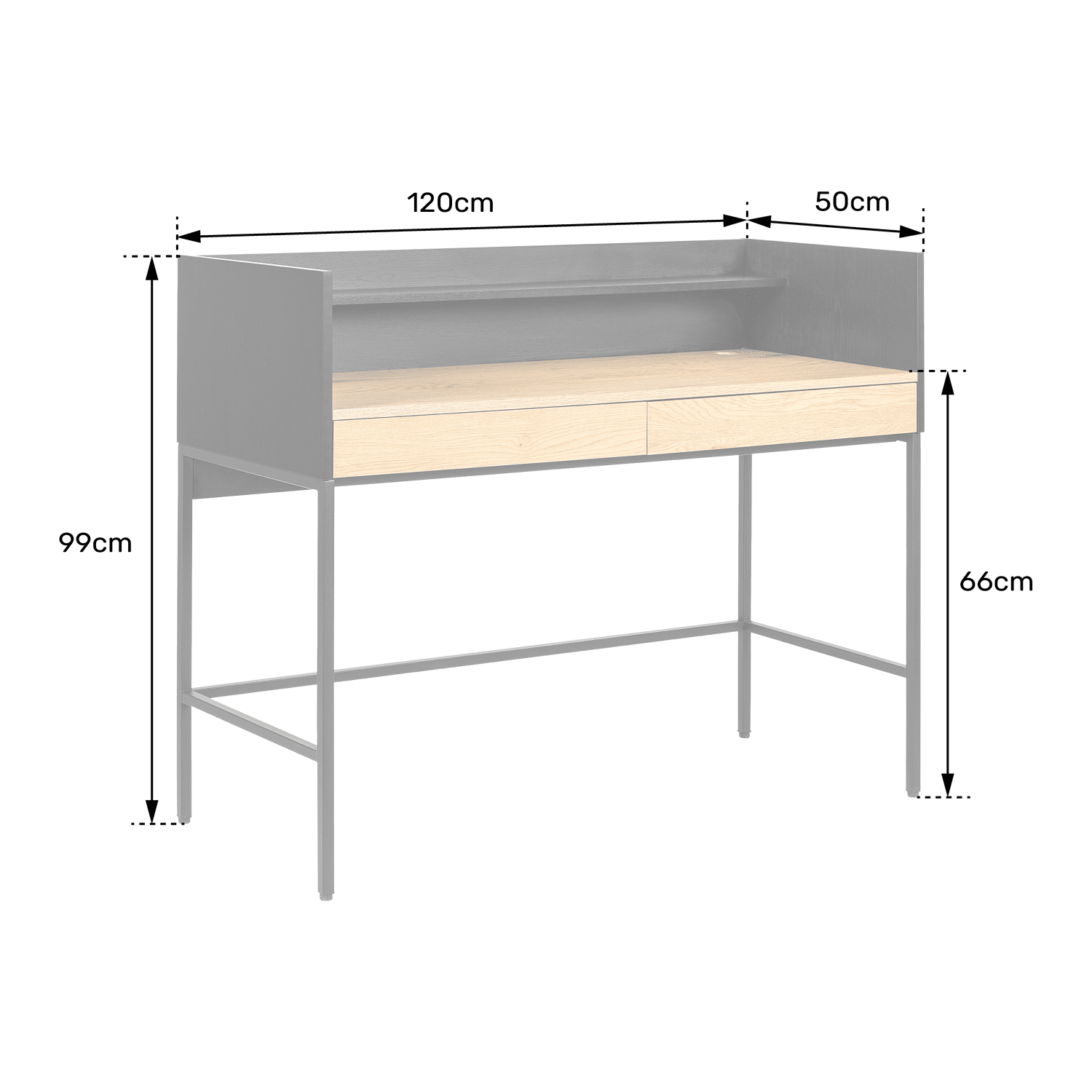 ARTHUR bureau met 2 lades in hout en zwart