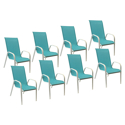 Satz von 8 Stühlen MARBELLA aus blauem Textilene - weißem Aluminium