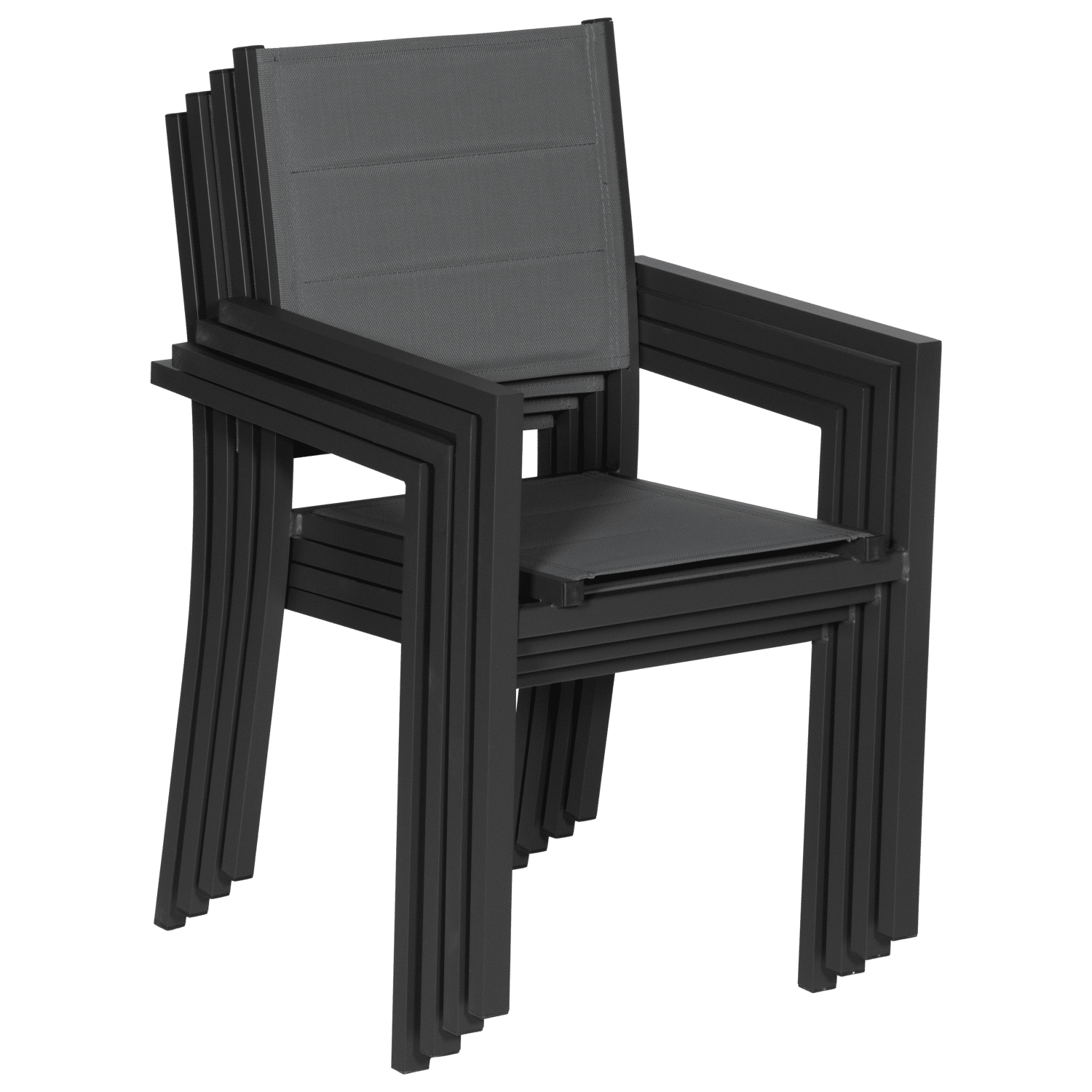 Salon de jardin GIALOVA en textilène gris 6 places - aluminium anthracite