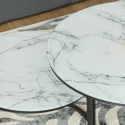 Lot de 2 tables basses gigognes en verre effet marbre blanc VIOLETTE
