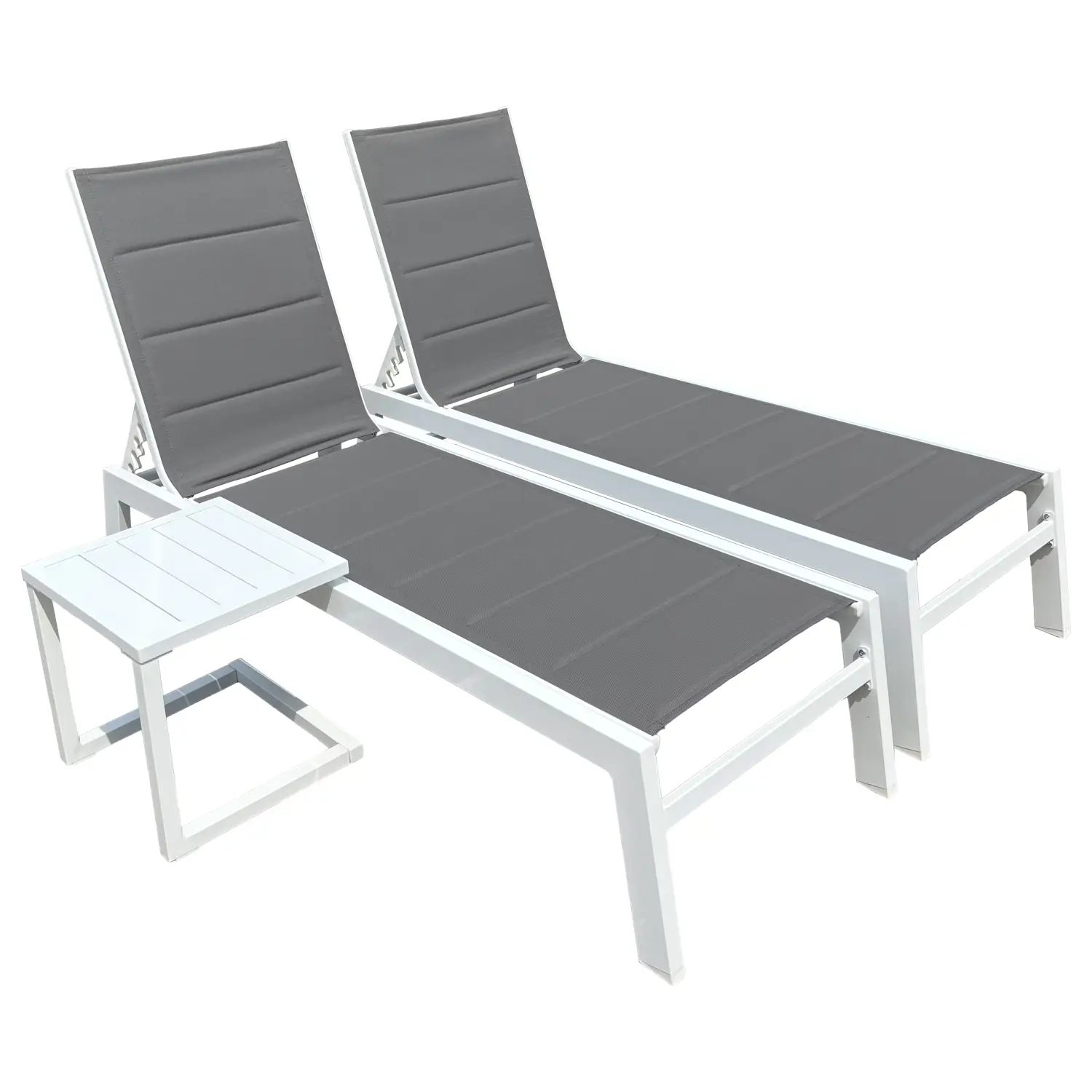 Set 2 bains de soleil et table d'appoint en textilène gris - aluminium blanc