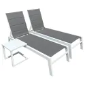 Set 2 bains de soleil et table d'appoint en textilène gris - aluminium blanc