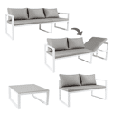 Salon de jardin modulable IBIZA en tissu gris 4 places - aluminium blanc