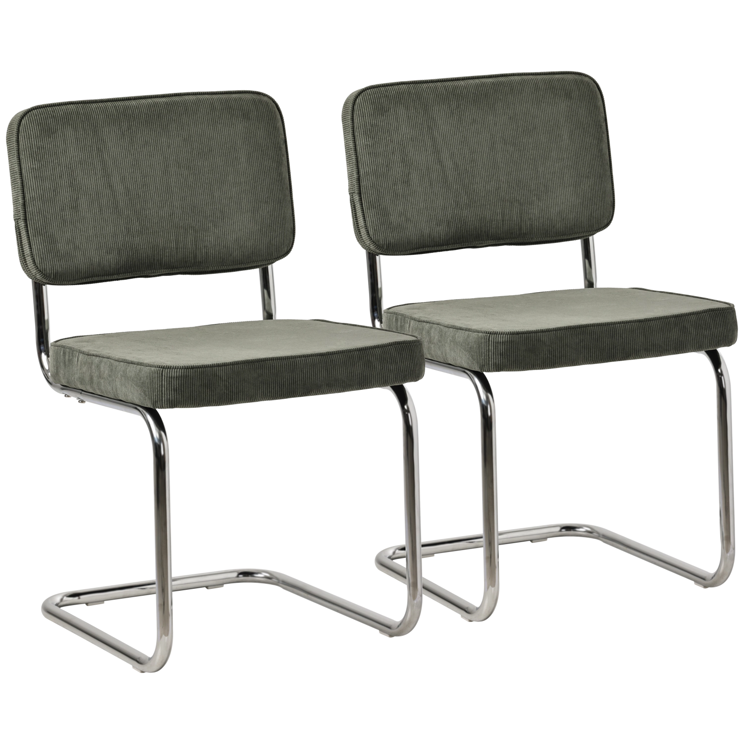 Lot de 2 chaises cantilever en velours côtelé vert kaki MARIA