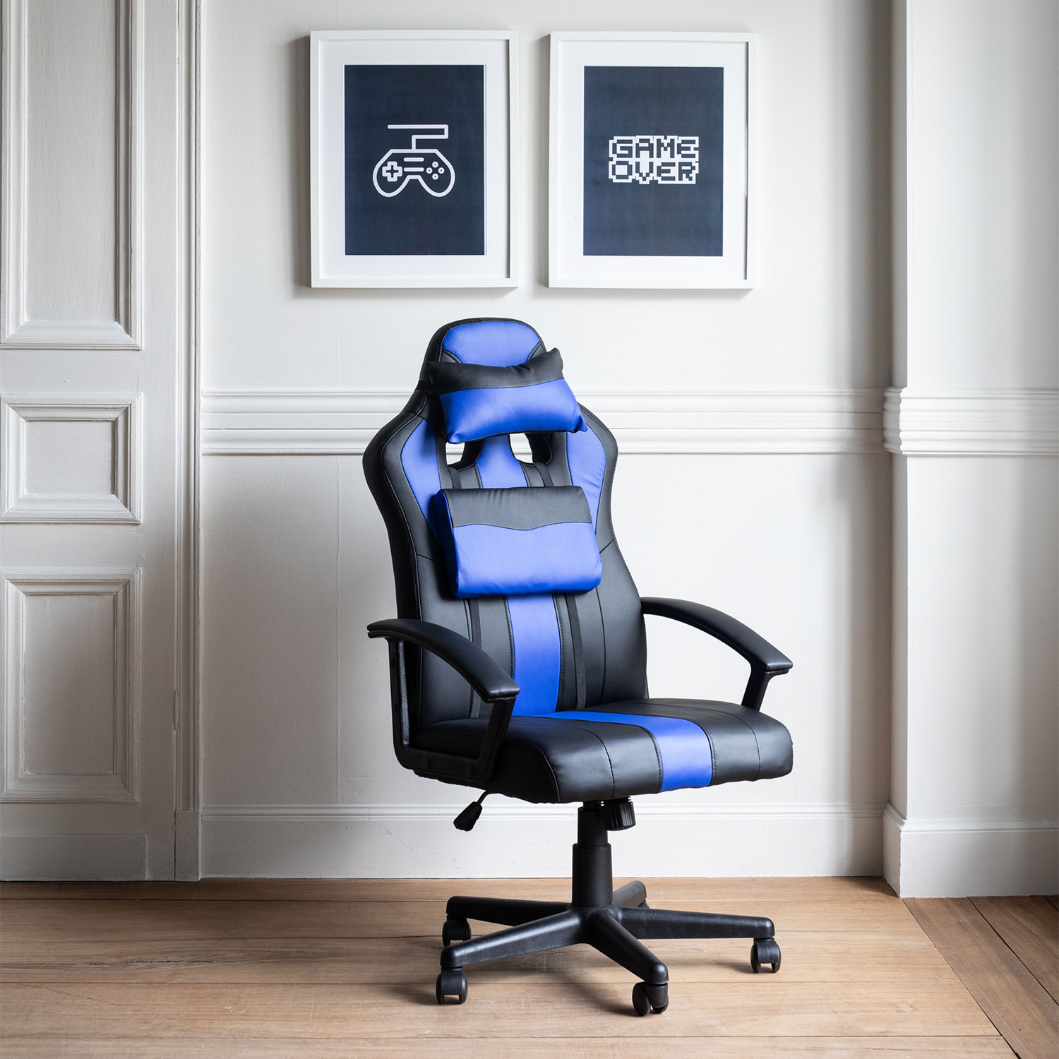 Fauteuil de bureau gamer noir et bleu CRASH