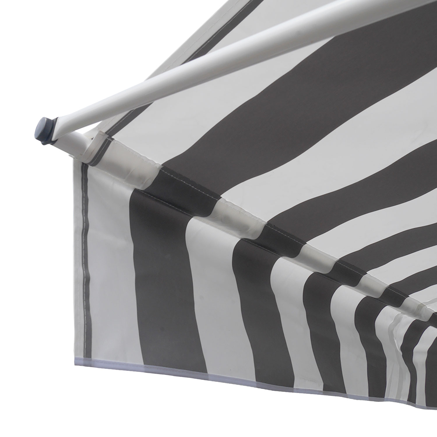 Tenda da sole per balcone CHENE 2 × 1,2 m - Tessuto a righe bianco/grigio e telaio bianco