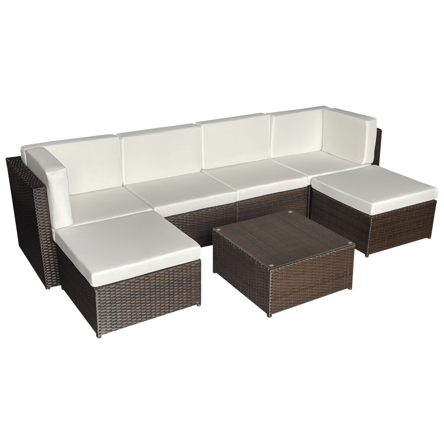 Gartenmöbel BONIFACIO aus braunem Harzgeflecht 6 Sitzplätze - Elfenbeinfarbenes Kissen