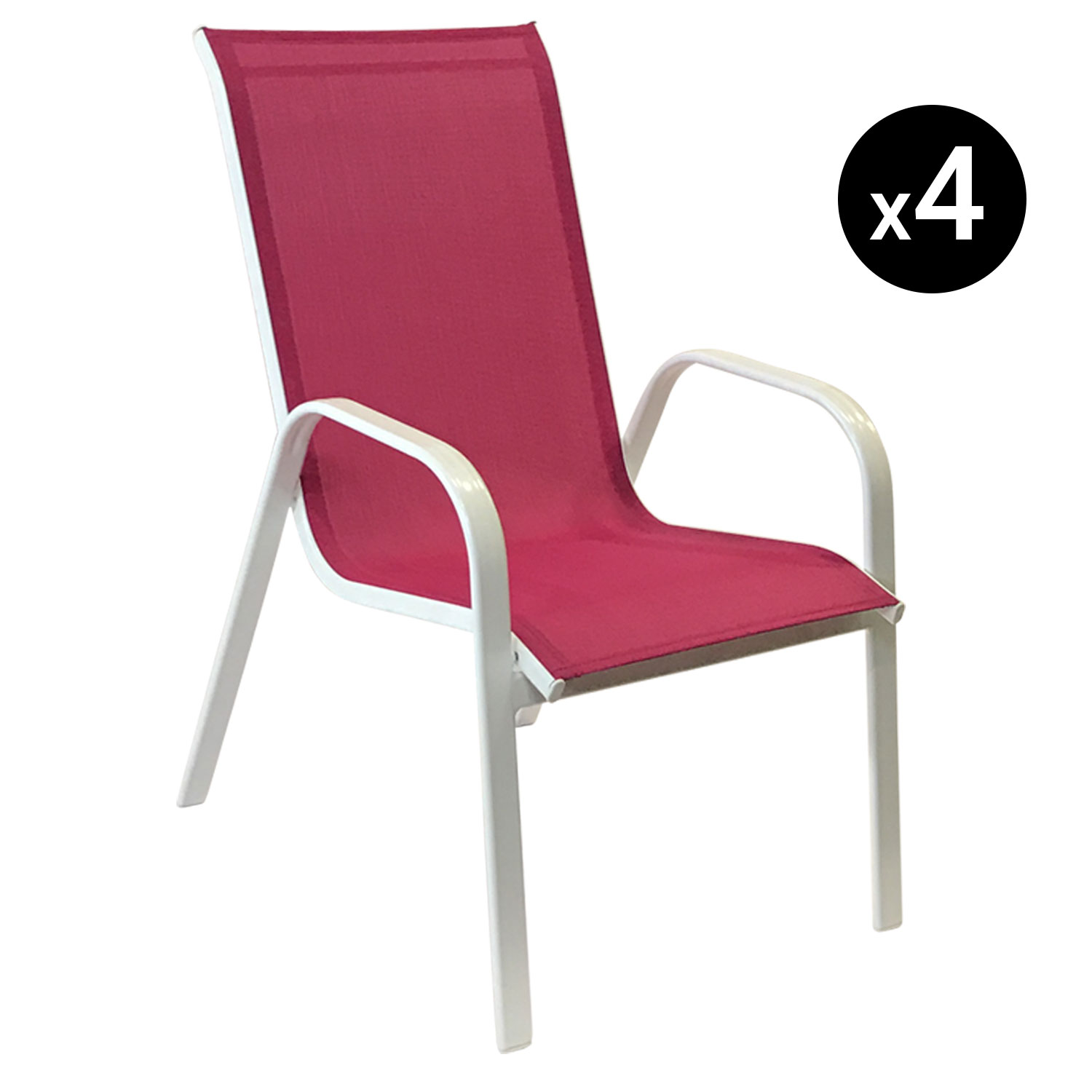 Conjunto de 4 cadeiras MARBELLA em textilene rosa - alumínio branco