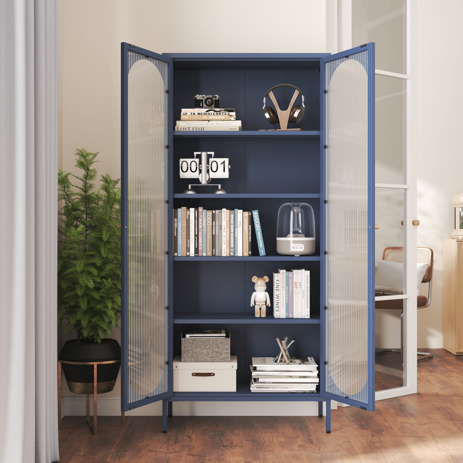 Armario de metal y cristal gris azulado 180cm YASMINE