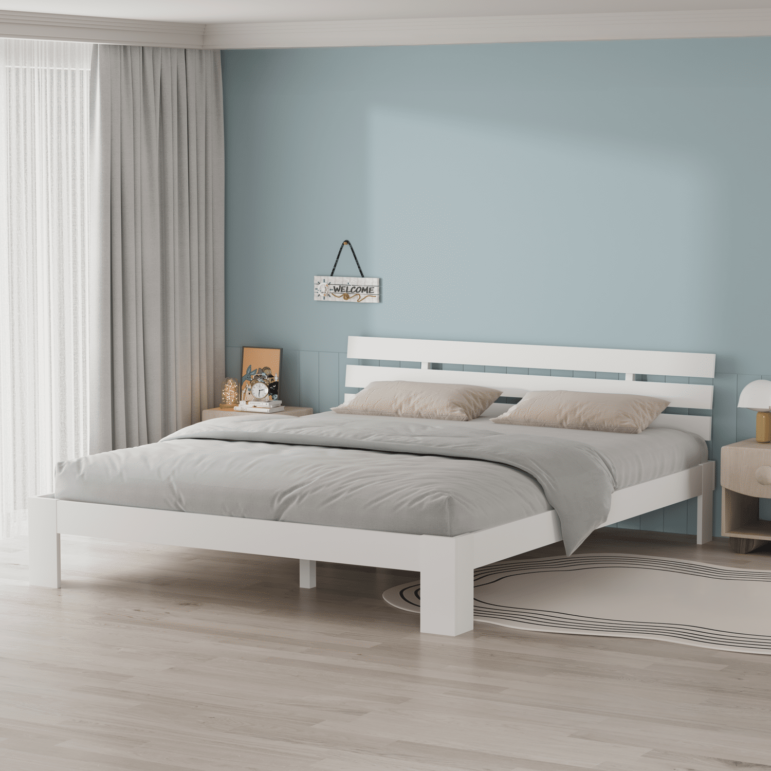 Houten bed met hoofdbord 160x200cm wit FINN