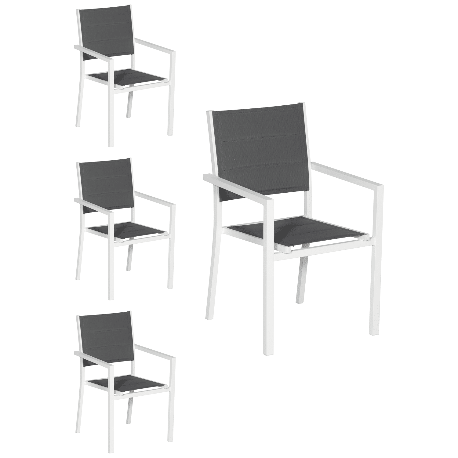 Lot de 4 chaises rembourrées en aluminium blanc - textilène gris