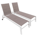Lot de 2 bains de soleil en textilène taupe - aluminium blanc