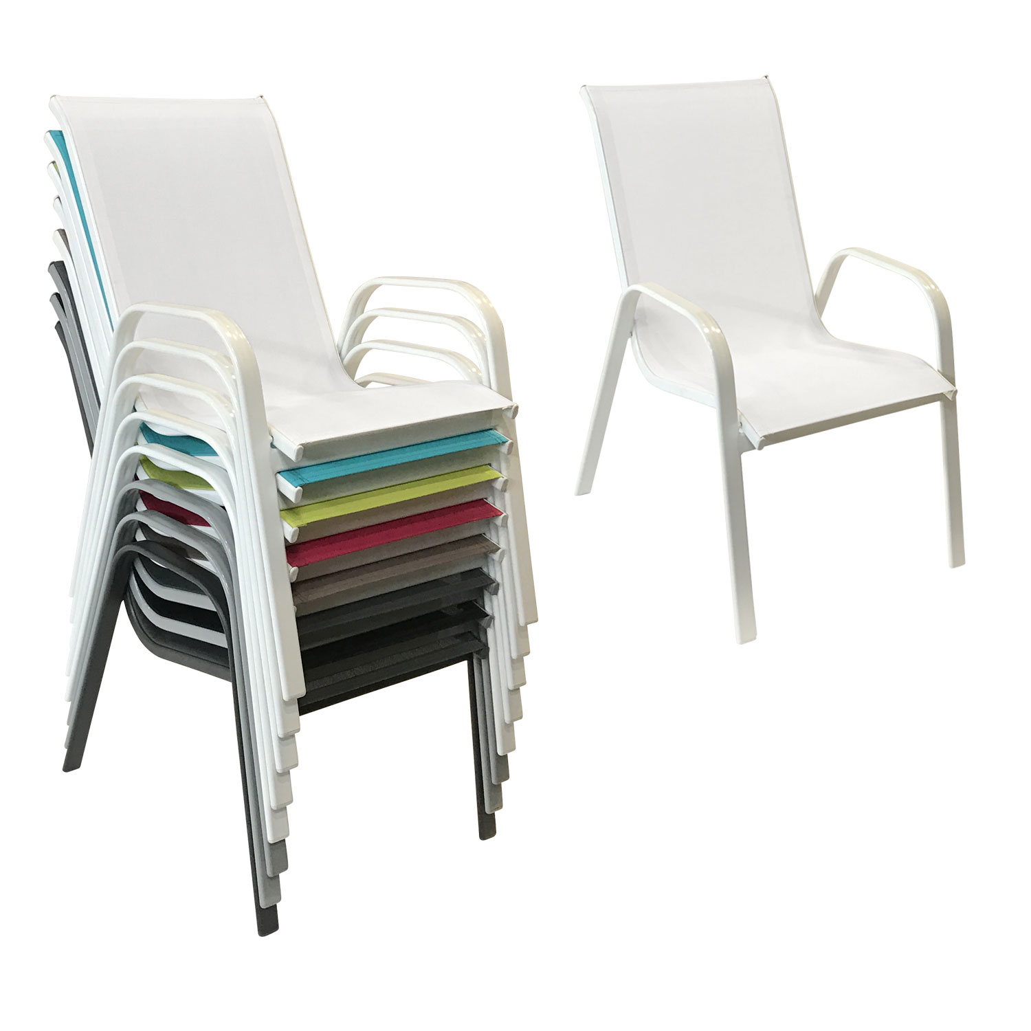 Set di 8 sedie MARBELLA in textilene bianco - alluminio bianco