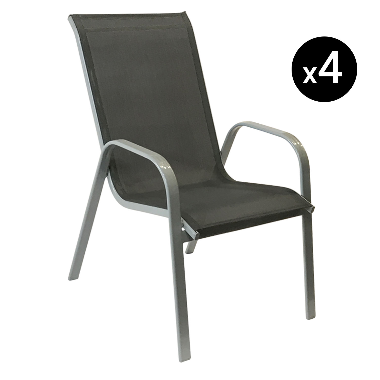 Lot de 4 chaises MARBELLA en textilène gris - aluminium gris