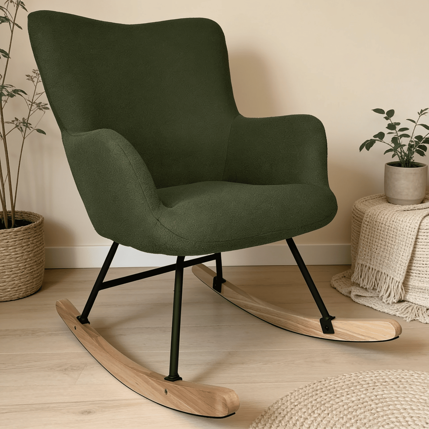 Fauteuil à bascule en tissu boucle vert kaki