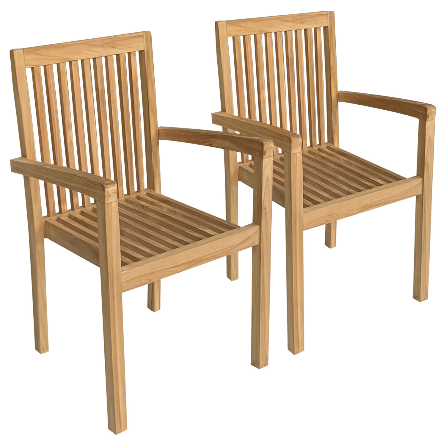 Set van 2 JAVA stapelbare tuinstoelen in teak