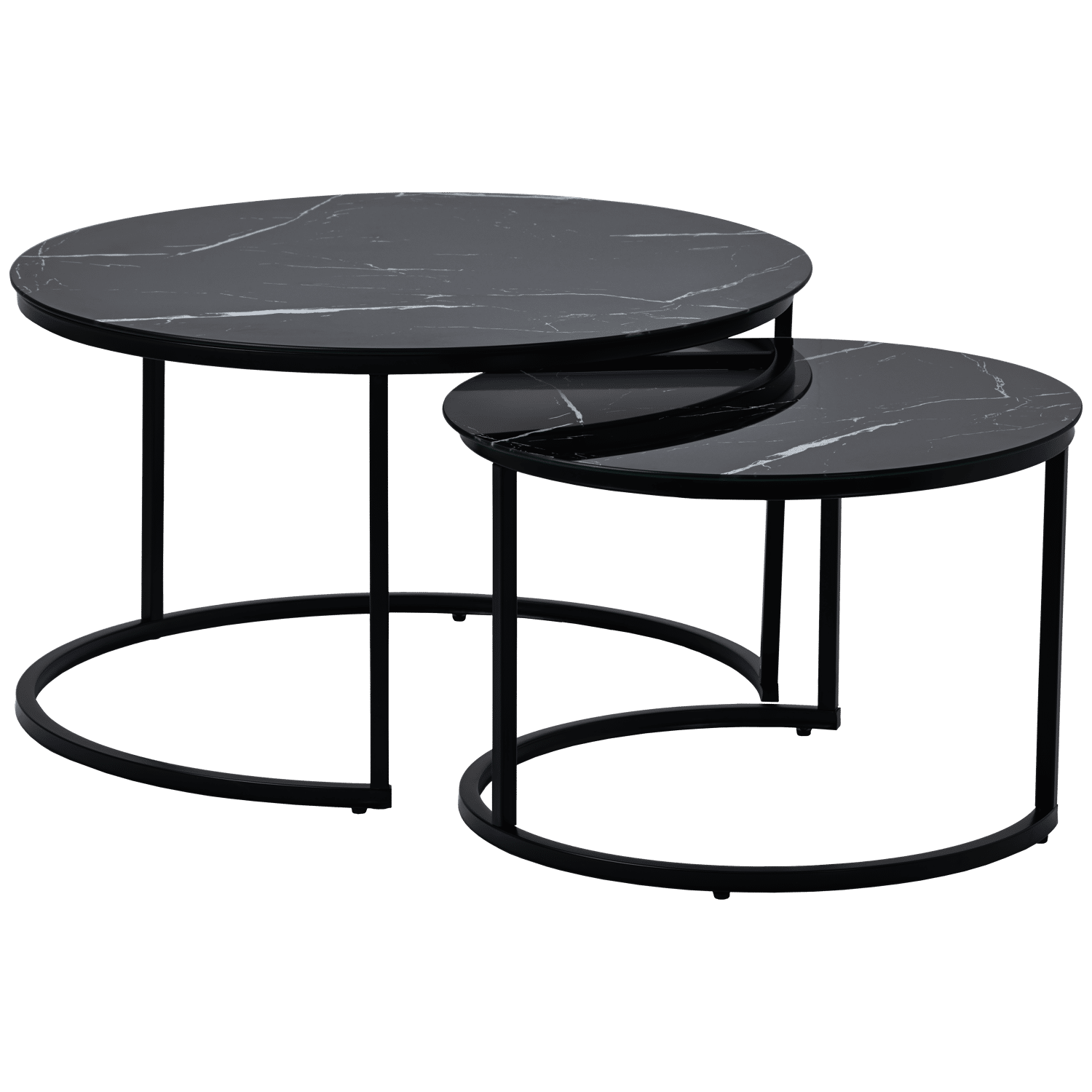 Set van 2 VIOLETTE zwart marmeren glazen nesting salontafels