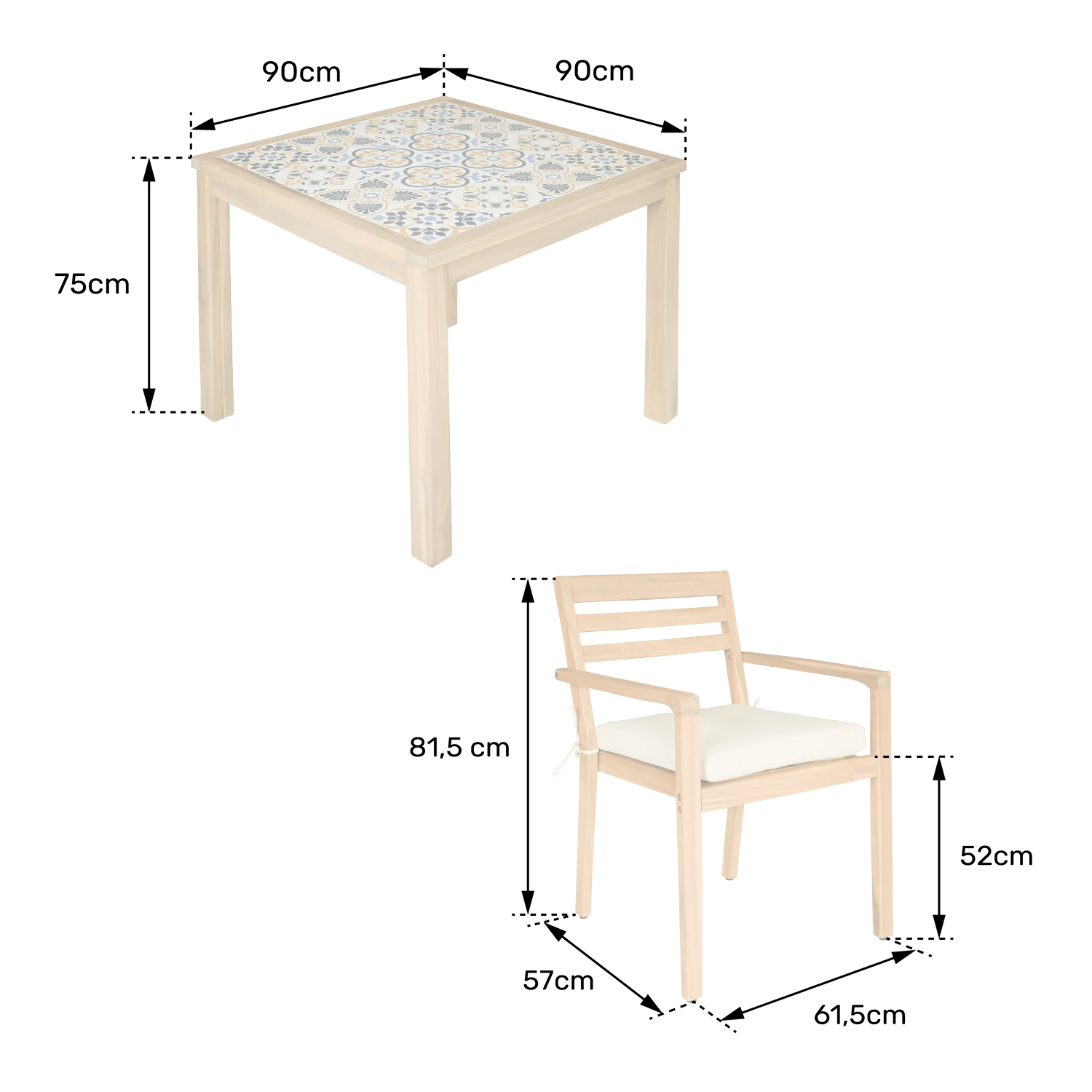 Ensemble table et chaises de jardin 4 places en acacia et céramique FARO