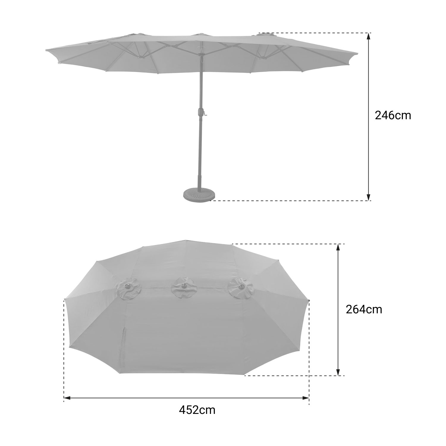 Ombrello doppio 2,7x4,6m LINAI grigio