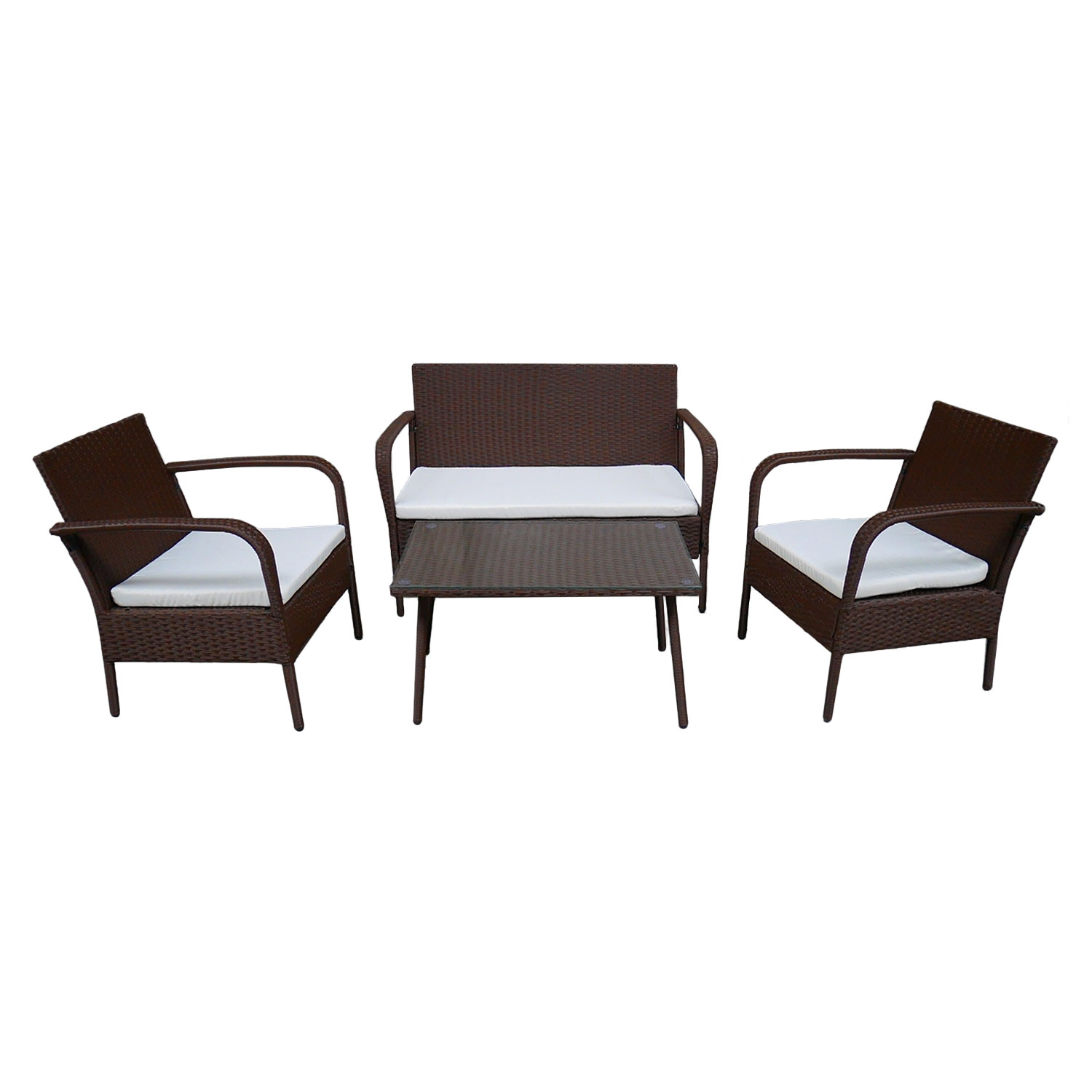 Set di mobili da giardino LIPARI in resina intrecciata marrone - 4 posti - cuscini crema