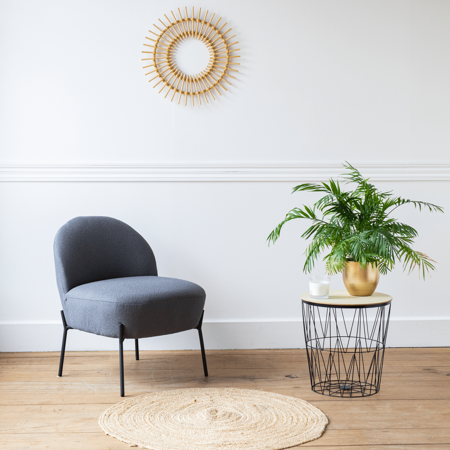 Sillón en tejido bouclé gris HELMI