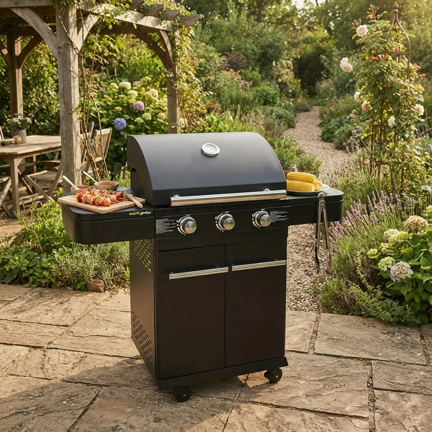 COOK'IN GARDEN - Barbecue au gaz avec thermomètre - 3 brûleurs