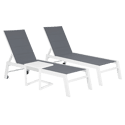Conjunto de 2 espreguiçadeiras BARBADOS em textilene cinzento e mesa de apoio - alumínio branco