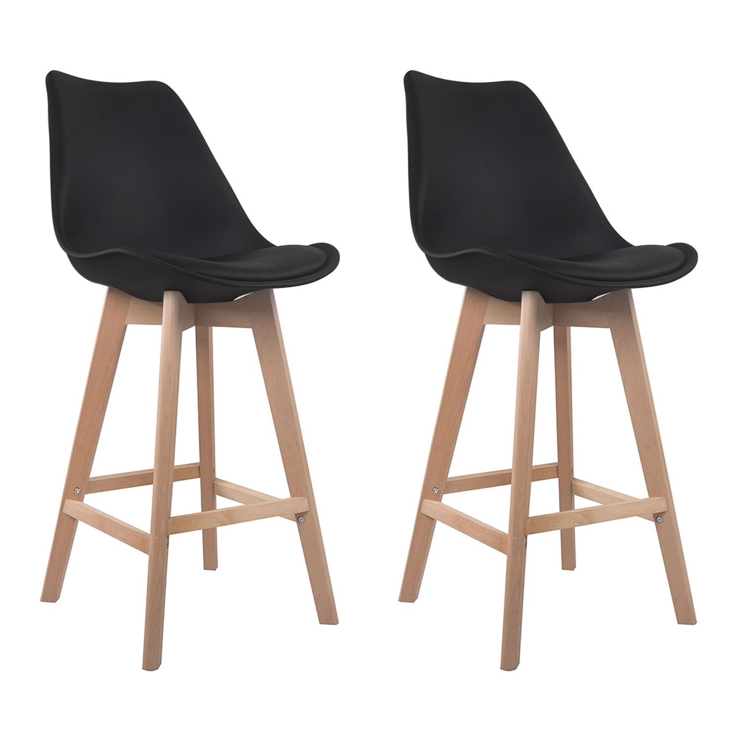 Lot de 2 tabourets scandinaves SVEN noir avec coussin