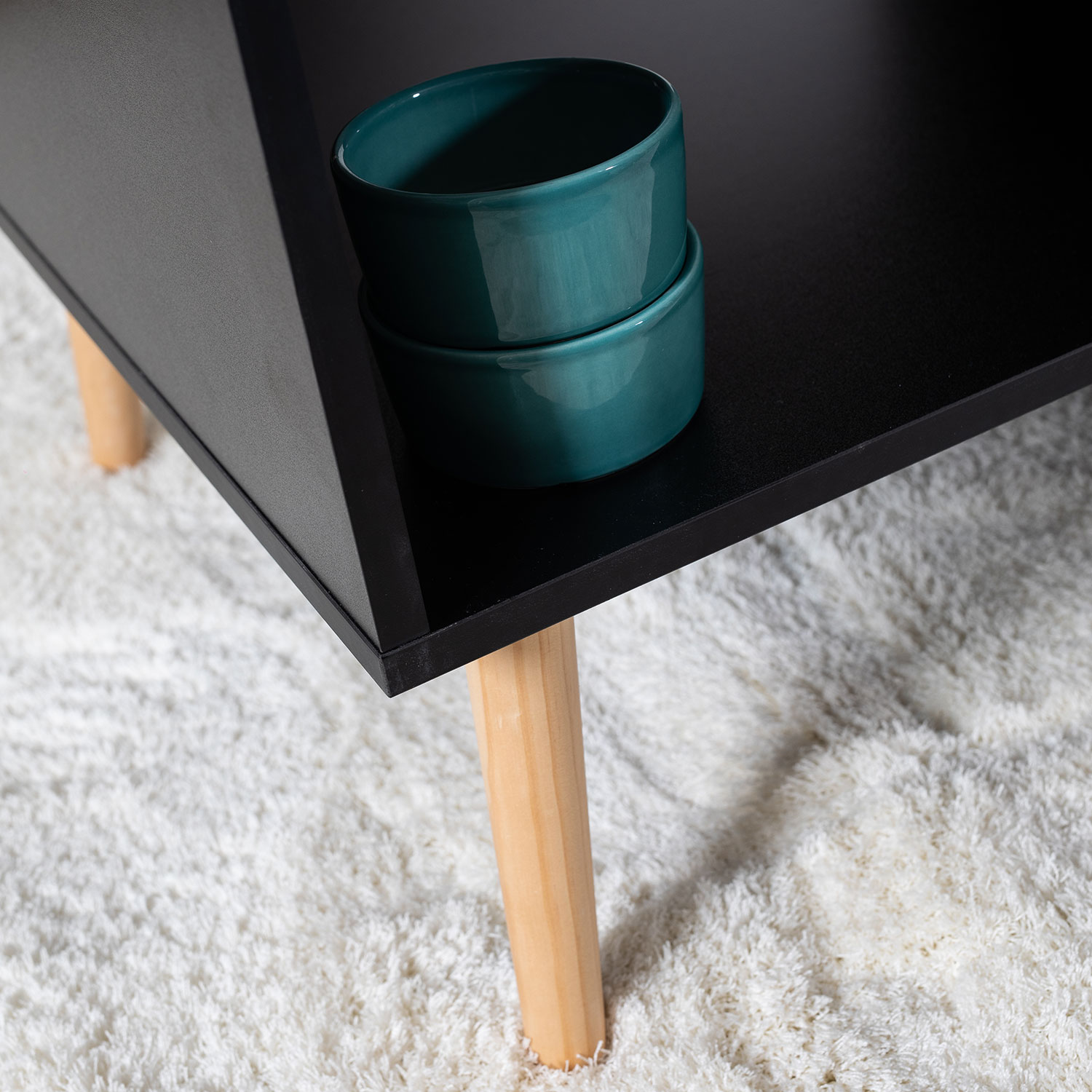 FREJA mesa de café preta escandinava estilo escandinavo com gaveta