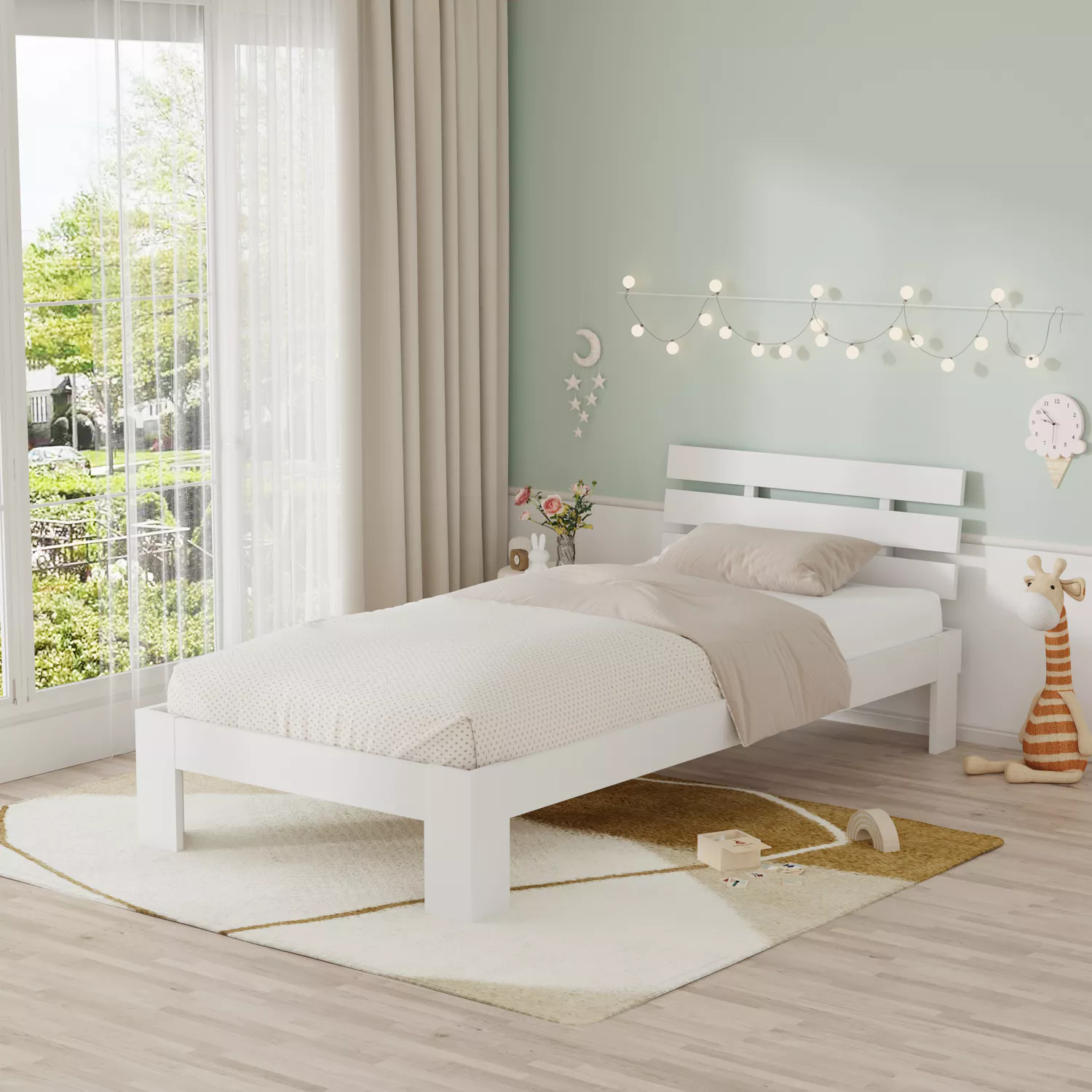 Letto in legno con testiera 90x190cm bianco FINN