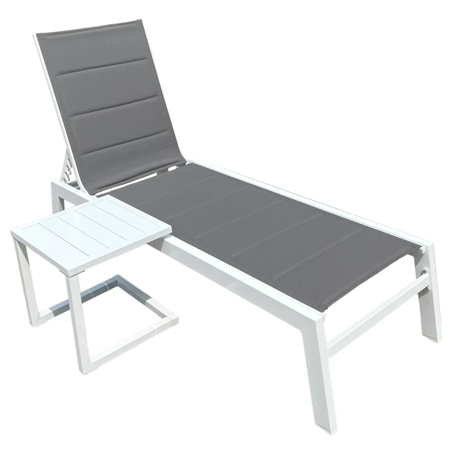 Set bain de soleil et table d'appoint en textilène gris - aluminium blanc