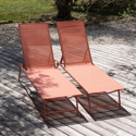 Set van 2 opvouwbare ligstoelen SICILIA in terracotta textilene - terracotta frame