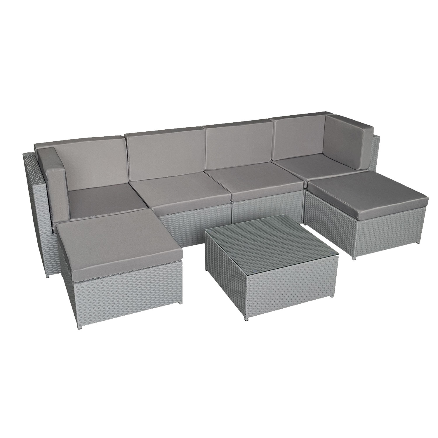 BONIFACIO set di mobili da giardino in resina intrecciata grigia 6 posti - cuscino grigio