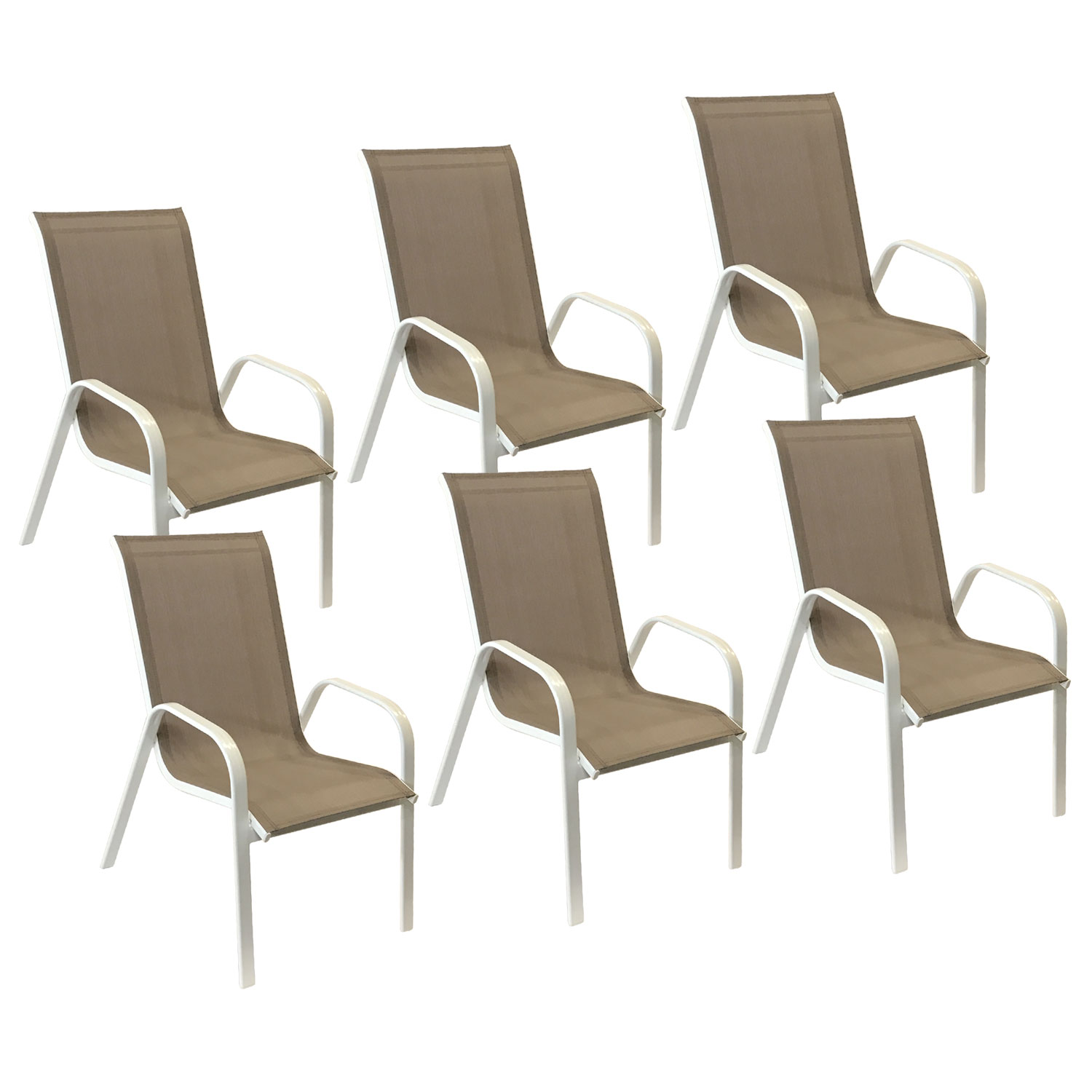 6er-Set Stühle MARBELLA aus taupefarbenem Textilene - weißes Aluminium