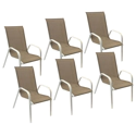 Set van 6 MARBELLA stoelen in taupe textilene - wit aluminium