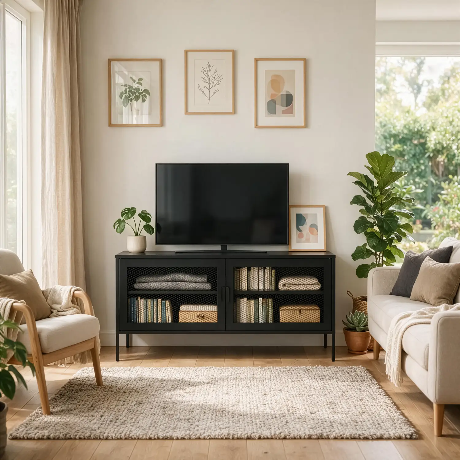 Meuble TV en métal 120cm noir