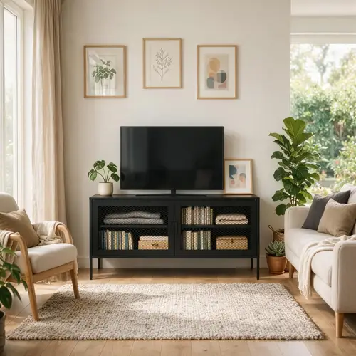 Meuble TV en métal 120cm noir