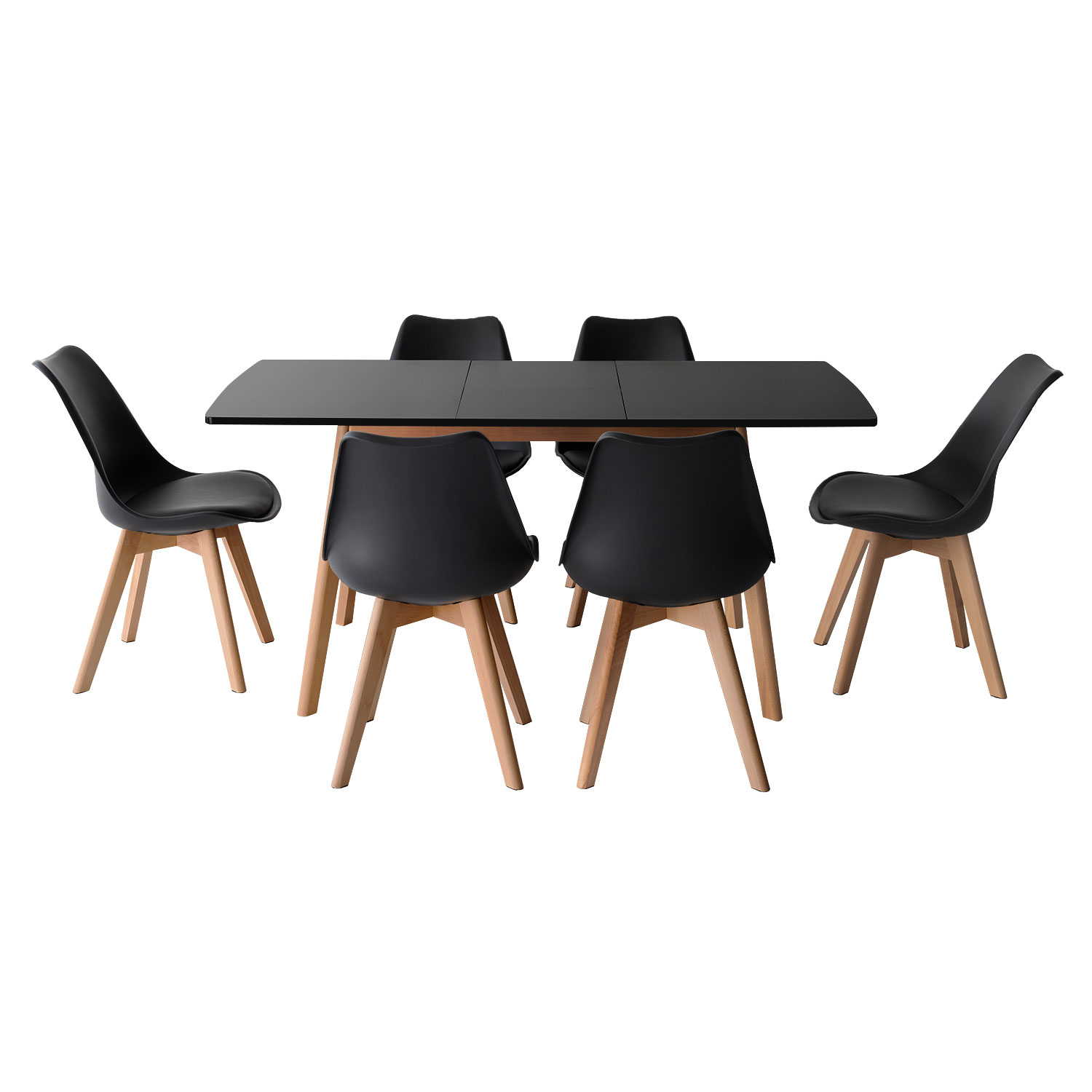 Set ausziehbarer Tisch 120/160cm HELGA und 6 Stühle NORA schwarz