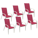 6er-Set MARBELLA Stühle aus rosa Textilene - weißes Aluminium