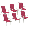 Lot de 6 chaises MARBELLA en textilène rose - aluminium blanc