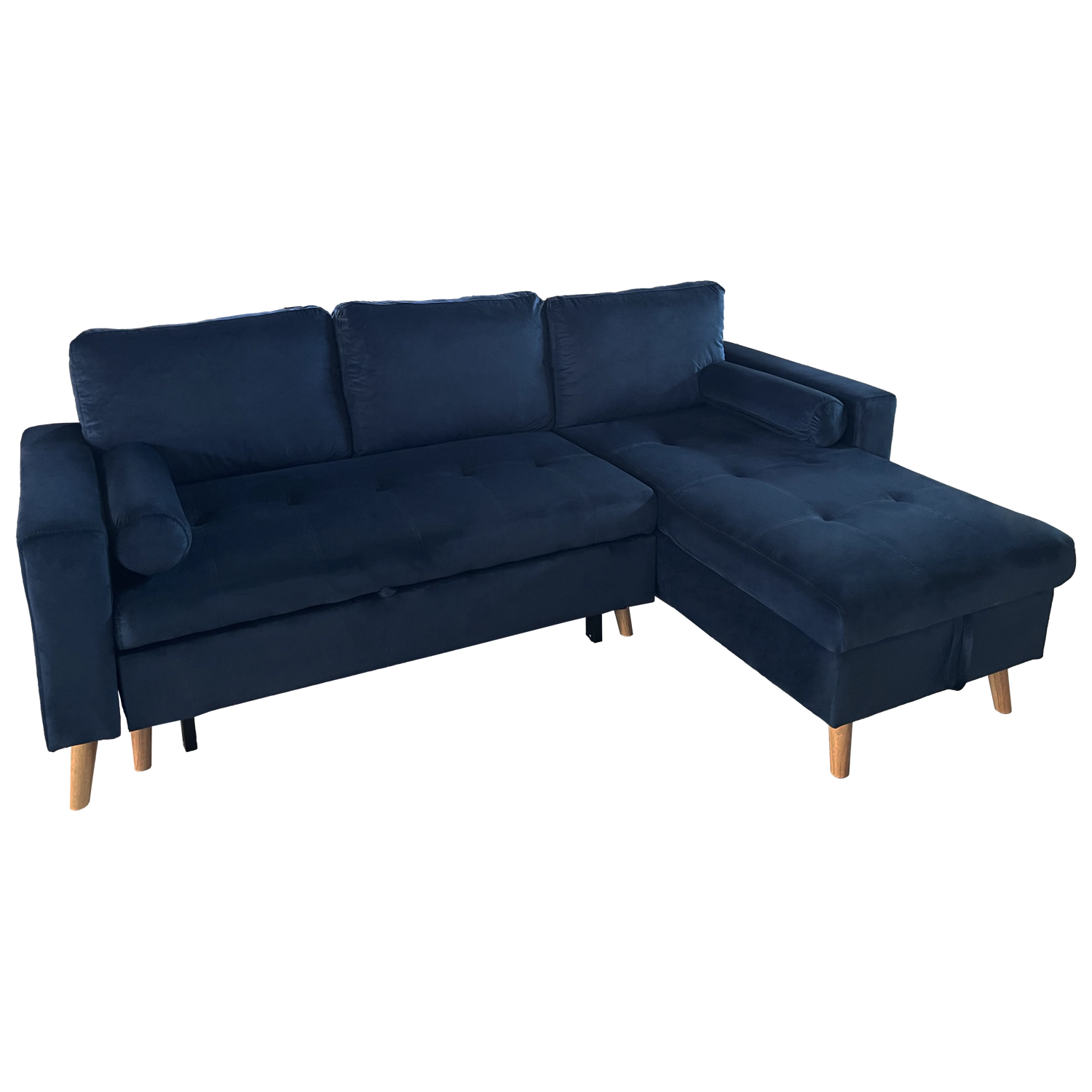 Eck-Couchgarnitur JAMES 3-Sitzer in blauem Velours